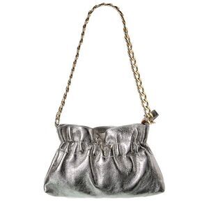 Italian Leather Pouchette Shoulder Bag, Silver